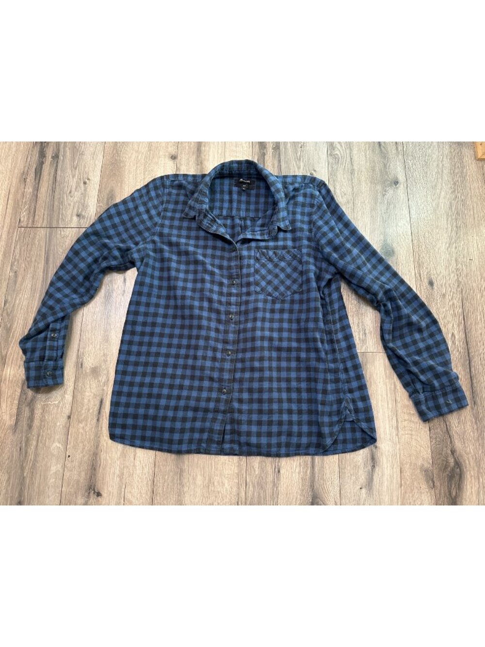Madewell Womens Slim Boyfriend XL Blue & Black Plaid Flannel Shirt